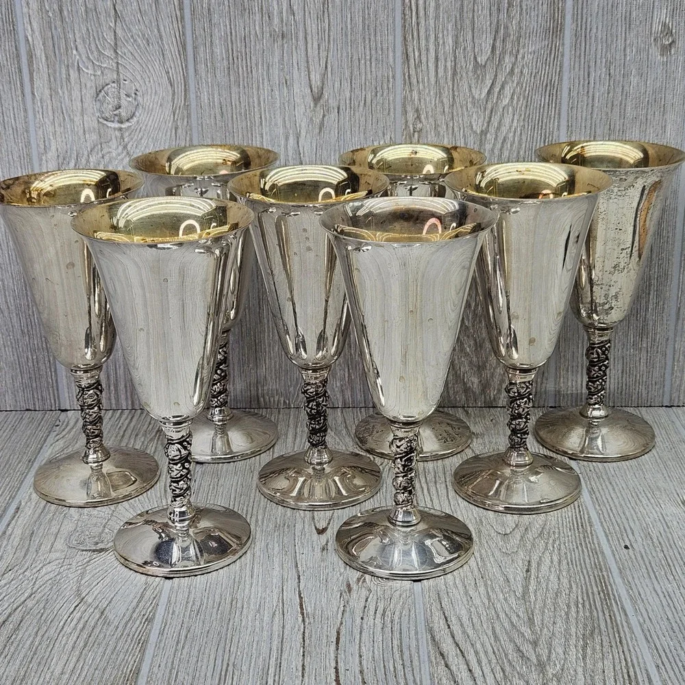 Valero EPB Silver Plated Water Goblets Set of 8 Grape Made in Spain Wine 7in